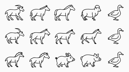 Set of Animal Vector Icons – Collection of 24 unique animal silhouettes and line art illustrations, featuring wildlife, pets, sea creatures, and birds in minimal and editable modern design.