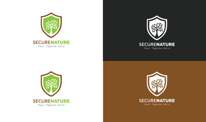 
A modern eco logo showing a tree inside a shield, symbolizing nature protection, security, and sustainability. Ideal for green businesses and environmental organizations. 