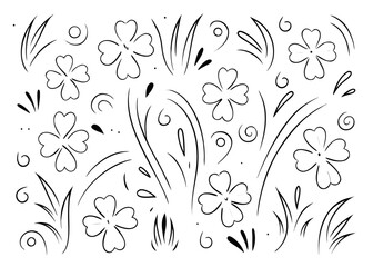 Hand drawn grass doodle sketch style collection featuring organic botanical elements and natural foliage designs