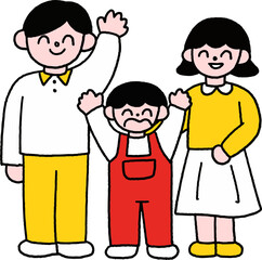 라인드로잉 엄마 아빠 아이 가족 인사 배웅 가정의달