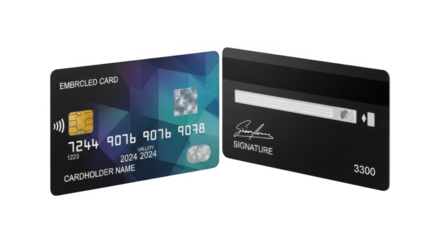 Modern Payment Card Design with Geometric Abstract Pattern and Signature Line on Black Background