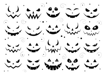 Collection of spooky halloween pumpkin jack o lantern faces for festive decorations and celebrations