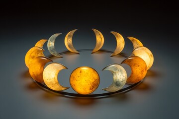 Illuminated celestial crescent moon display.