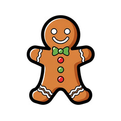 Obraz premium Festive gingerbread man cookie with green bow tie and red green buttons isolated on transparent background