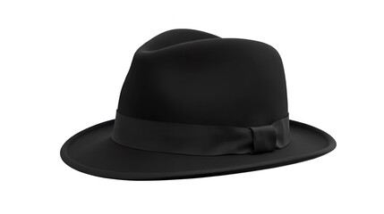 Classic black fedora or trilby hat with wide brim, isolated on transparent background PNG