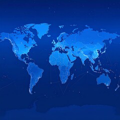 Fototapeta premium Global map, dark blue, glowing