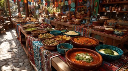 Dynamic Outdoor Feast for Cultural Diversity Day Featuring a Rich Display of Traditional Foods Inspiring Unity and Celebration Among Cultures