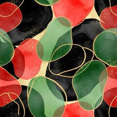 Kwanzaa Abstract Art. Red green black abstract watercolor with gold outlines for Kwanzaa holiday background