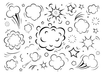 Artistic hand drawn comic style explosion bomb with wisps of smoke and dynamic energy burst graphic element