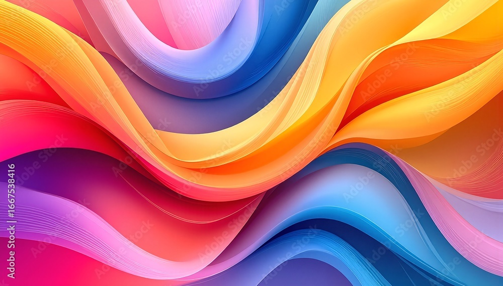 Poster vibrant abstract background featuring flowing, colorful waves in a harmonious blend of hues, creatin