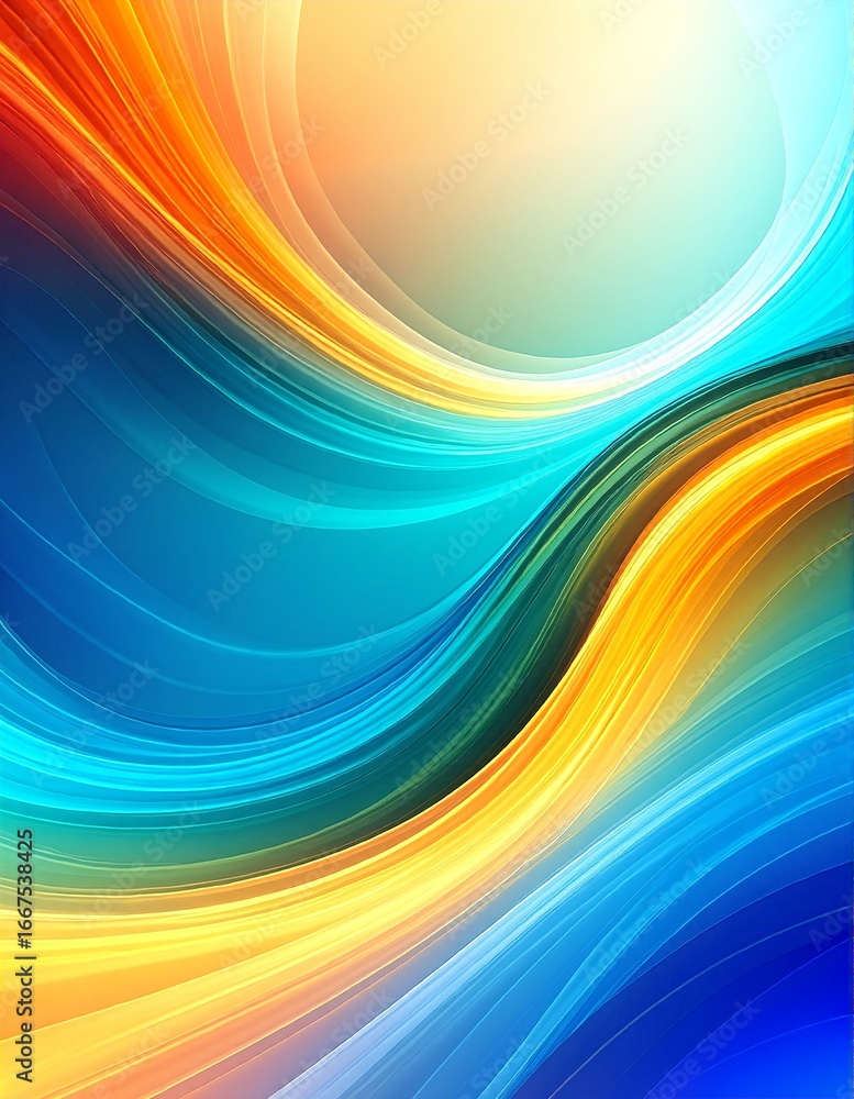 Poster vibrant abstract background featuring flowing, colorful waves in a harmonious blend of hues, creatin
