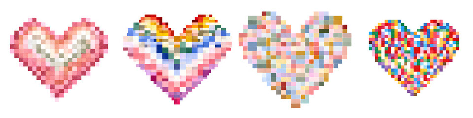 Pixel Art Hearts: Set of Four Abstract Digital Love Illustrations