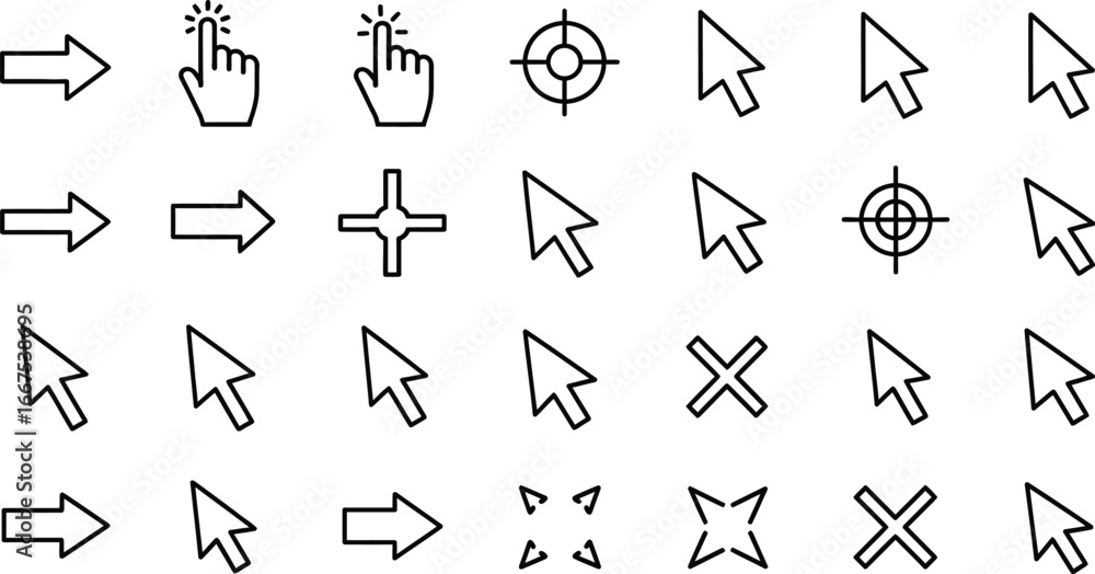 Poster collection of various cursor icons, representing different actions and selections in a digital inter