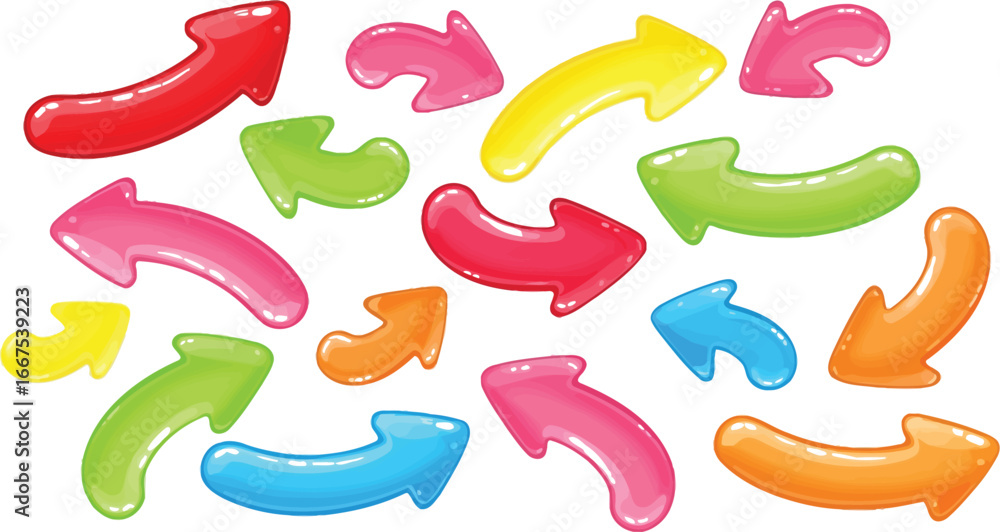 Poster colorful cartoon arrows pointing in different directions, perfect for adding a playful touch to your