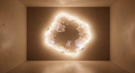 Glowing neon crystal geode art installation in modern minimalist room