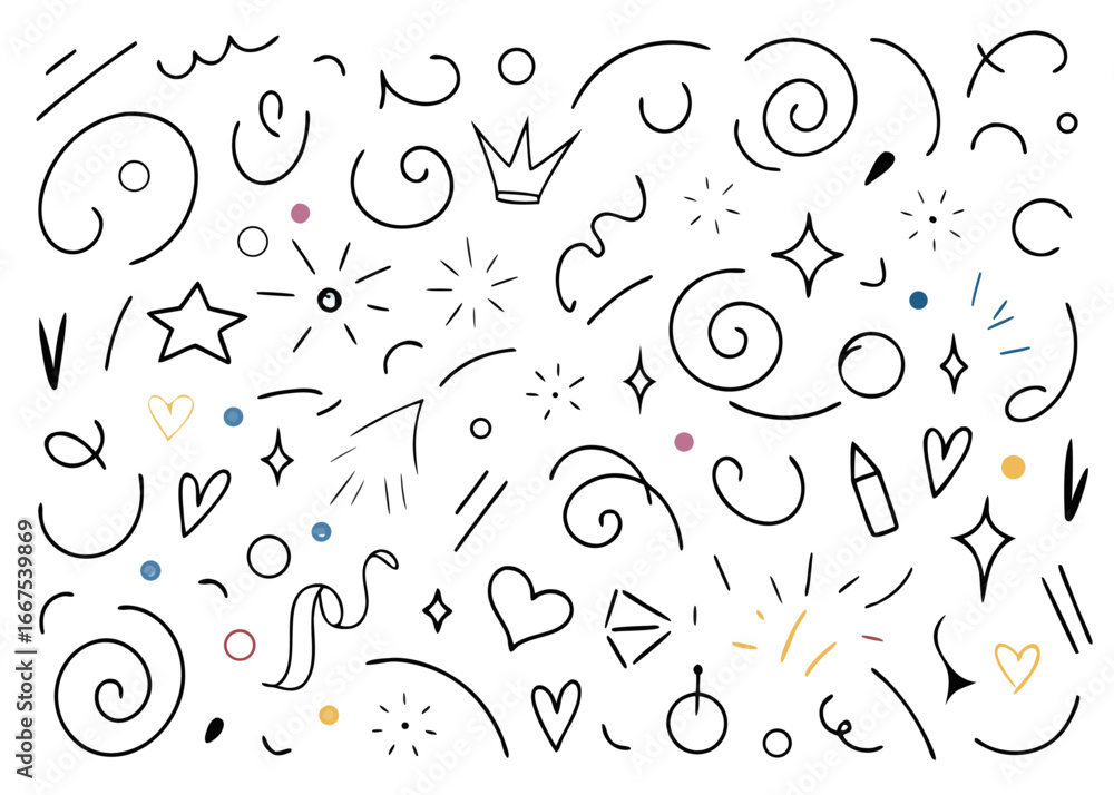 Poster a collection of hand drawn marker line art icons featuring artistic brush strokes and creative eleme