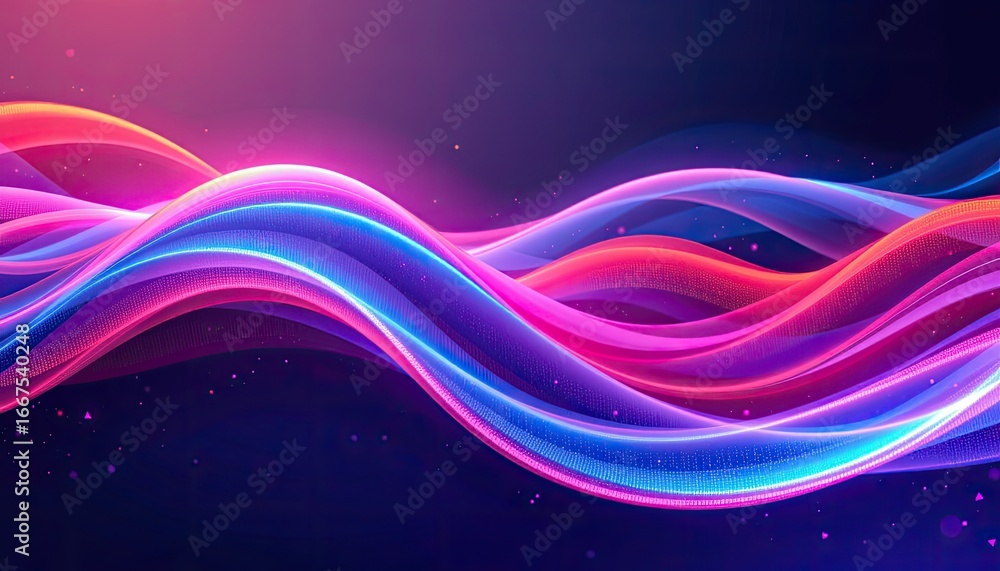 Poster vibrant colorful waves flowing across a dark background with soft light and sparkles for dynamic vis