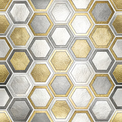 Seamless geometric pattern of gold and silver hexagons for modern design