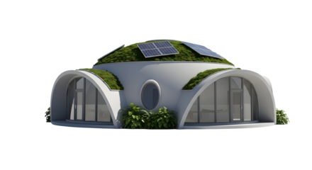 Modern eco friendly home with solar panels and green roof design