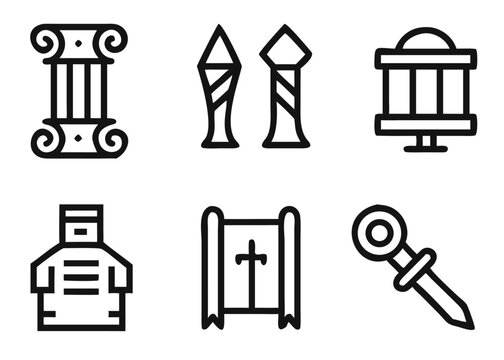 Comprehensive collection of historical timeline icons featuring adjustable stroke weight for versatile graphic design applications