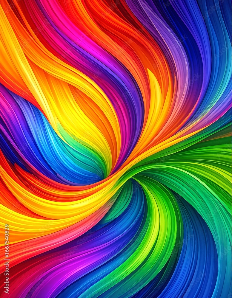 Poster vibrant abstract background featuring flowing, wavy lines in a spectrum of colors, creating a dynami