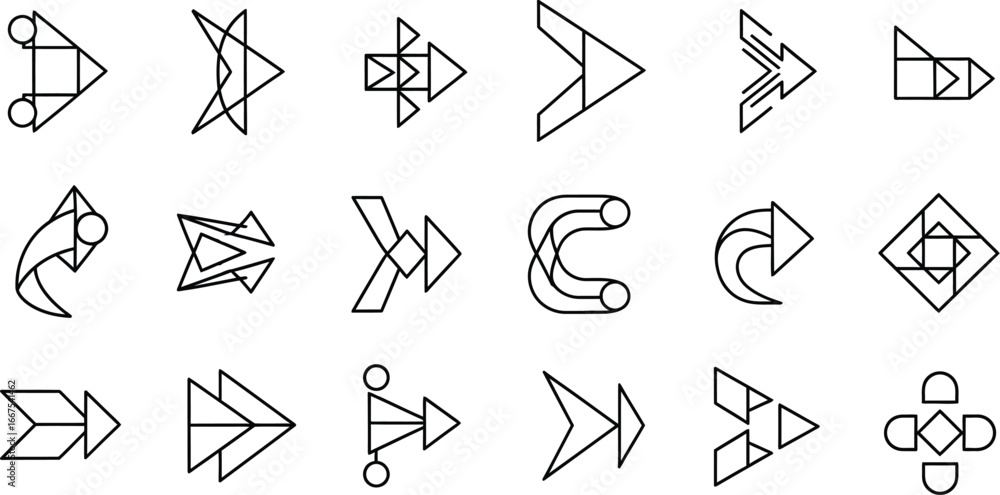 Poster set of various arrow icons for web design, user interface, mobile apps and graphic design projects