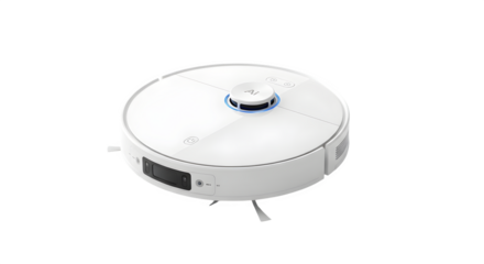Modern white robotic vacuum cleaner shot in studio