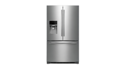 Modern Stainless Steel French Door Refrigerator with Ice and Water Dispenser a Versatile Kitchen Appliance for Optimal Food Preservation and Convenience