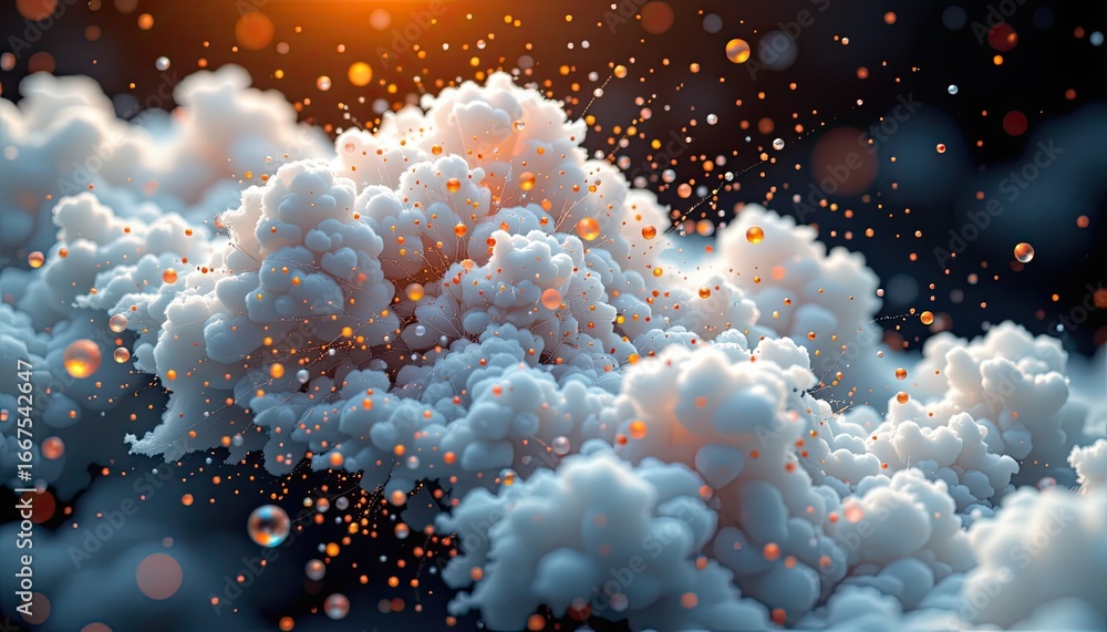 Poster abstract cloudscape with glowing particles and soft waves of light in vibrant colors