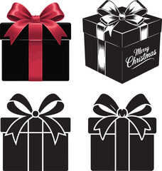 Simple black silhouette of a gift box with a bow