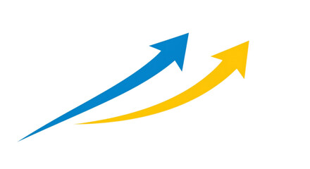 Two blue and yellow arrows pointing upwards growth progress isolated on a transparent background