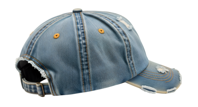 Distressed denim baseball cap with adjustable strap