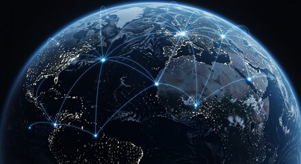 Obraz premium Earth at night with global network connections