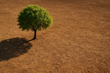 Green Tree Casting Shadow on Desert Terrain