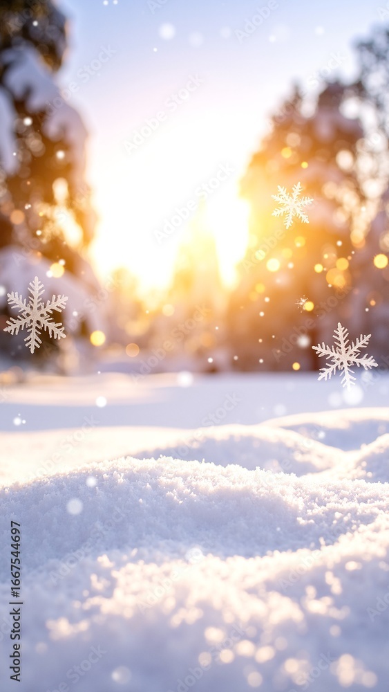 Poster glistening snowflakes catch the sunlight, creating a dazzling display of sparkling crystals that dan