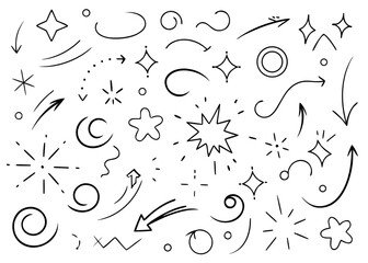 Artistic hand drawn line arrow shape with brush stroke underline graphic element for creative projects and design accents