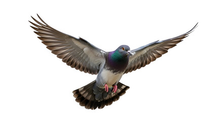 Obraz premium Pigeon in flight with wings spread against a