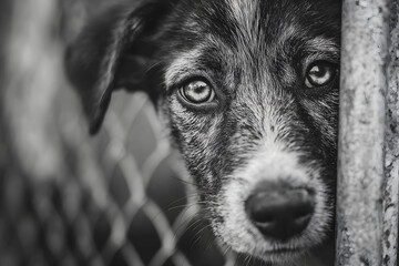 Dog at the shelter. Animal shelter volunteer takes cre of dogs.