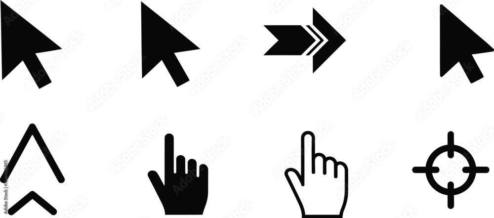 Poster set of various cursor icons, representing different actions and selections in a user interface desig