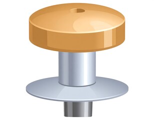 Close-up of a round, tan cap affixed to a metallic rod