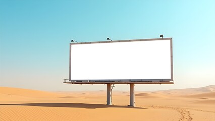 Obraz premium Desert highway billboard mockup with vast sand dunes horizon and strong sunlight shadows