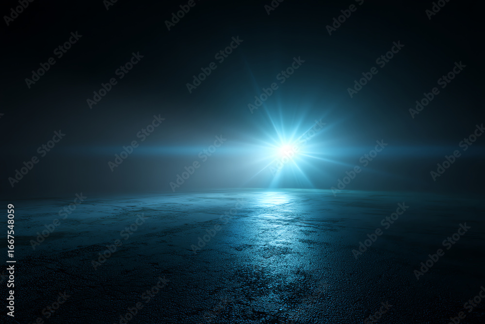 Poster bright blue light illuminates a dark, textured surface, creating a mysterious and futuristic atmosph