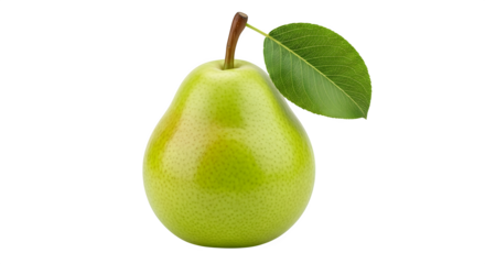 Fresh green pear with a leaf against a close up view