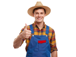 Enthusiastic farmer giving a thumbs up gesture expressing approval and positive feedback with a