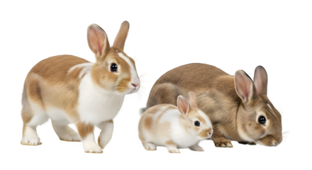 Three adorable rabbits posing together on a black background