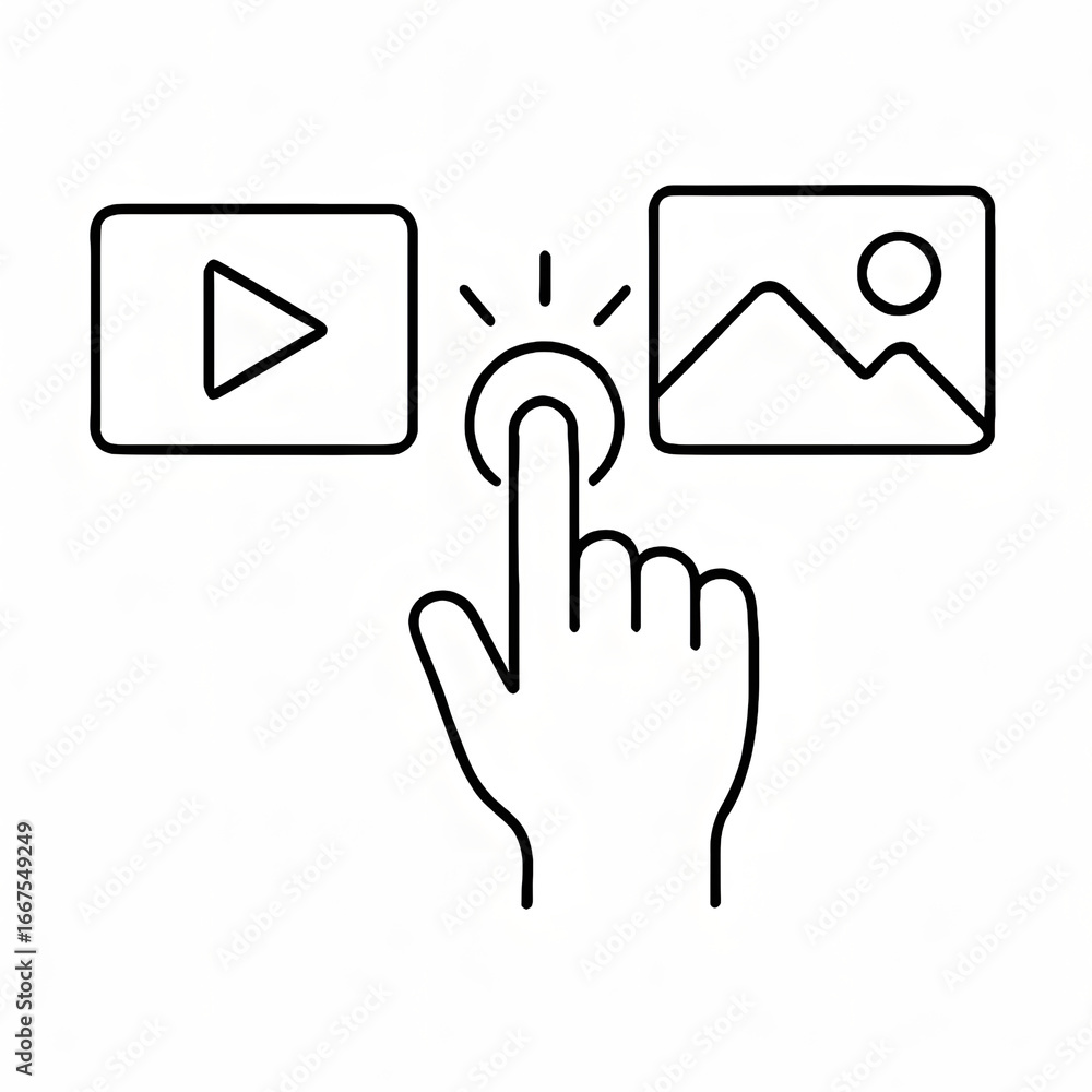 Poster digital choice icon: a hand points to a digital selection icon, representing the process of selectin