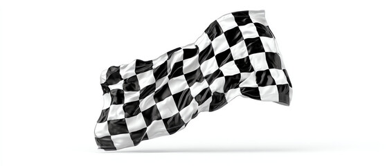 A black and white checkered flag waving, symbolizing the finish line in racing or competitions, set against a clean white background