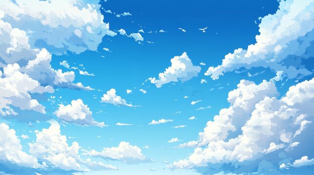 67.Vector blue sky clouds. Anime clean style. Background design