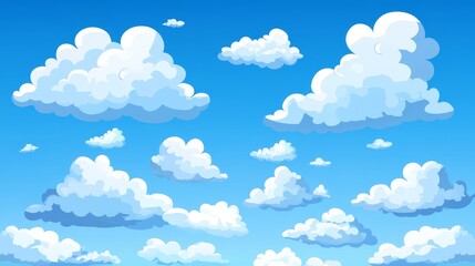 Fototapeta premium 79.Vector blue sky clouds. Anime clean style. Background design
