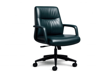 Obraz premium Teal leather office chair isolated on transparent background, perfect for workplace and professional settings